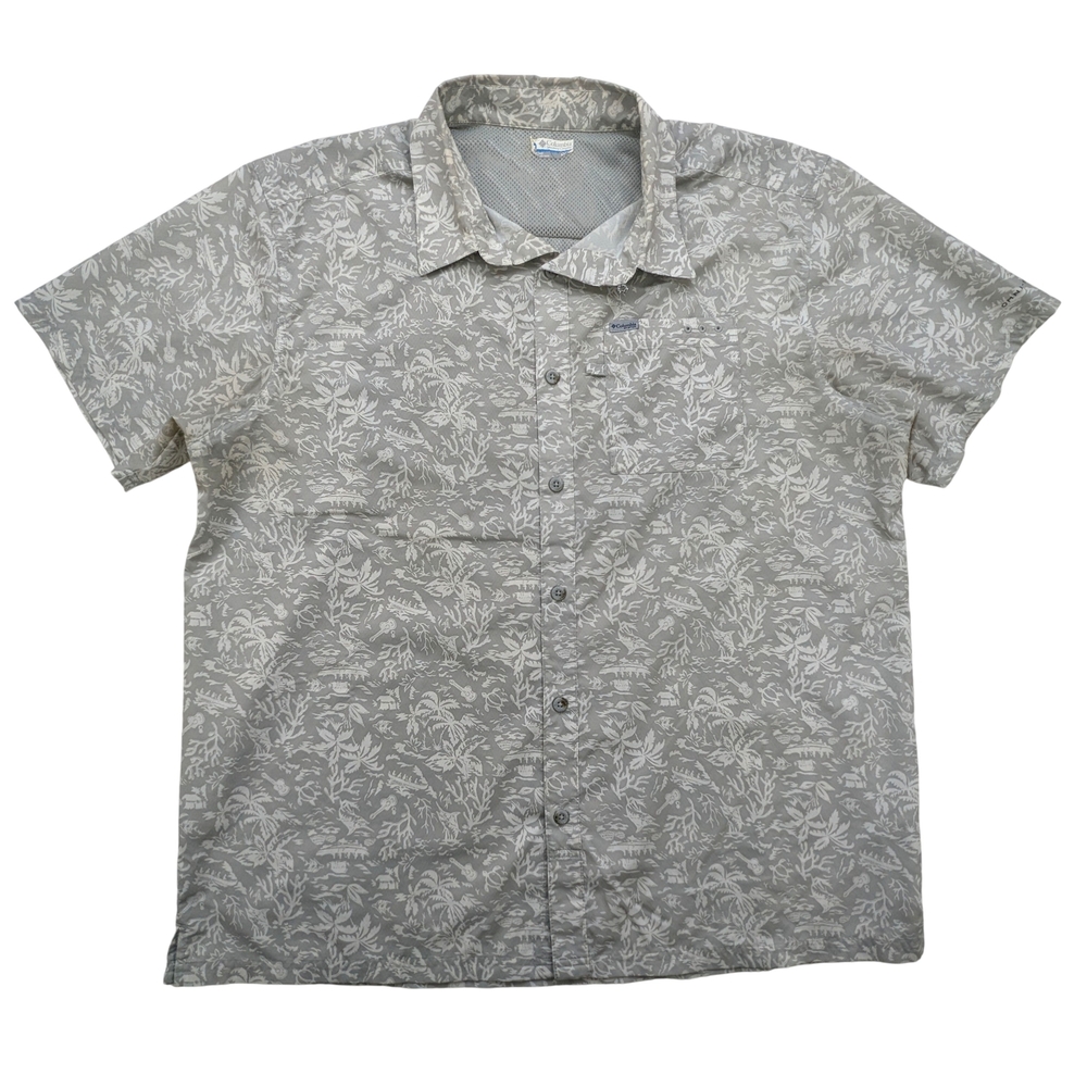 Columbia Shirt Mens XL Performance Fishing Short Sleeve Gray Patterned Polyester